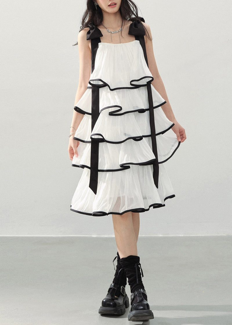 White Layered Ruffles Chiffon Mini Dress Summer