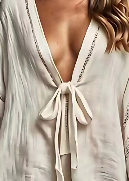 White Oversized Lace Up Linen Cardigan Summer