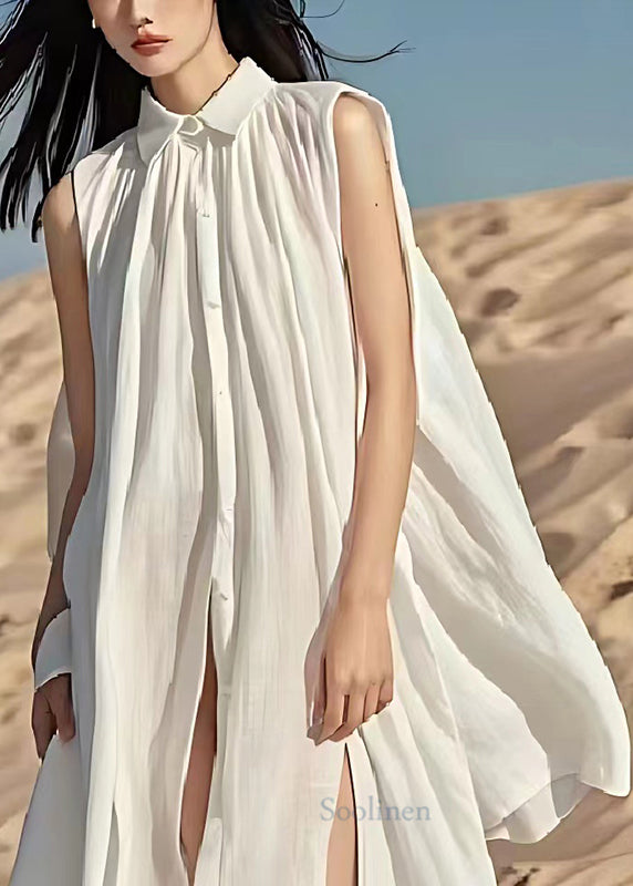 White Oversized Linen Beach Dress Sleeveless