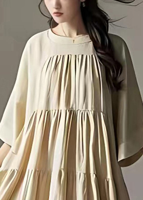 White Oversized Wrinkled Linen Ankle Dress Summer