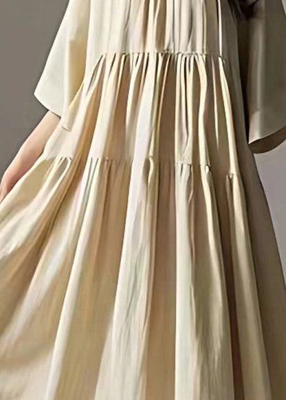 White Oversized Wrinkled Linen Ankle Dress Summer