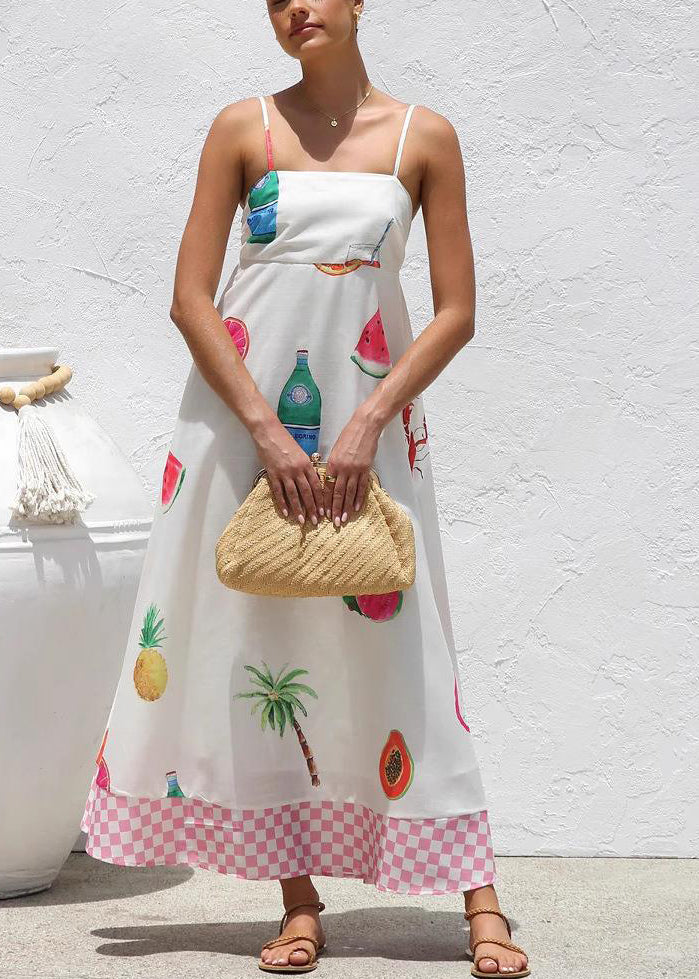 White Patchwork Maxi Spaghetti Strap Dresses Summer