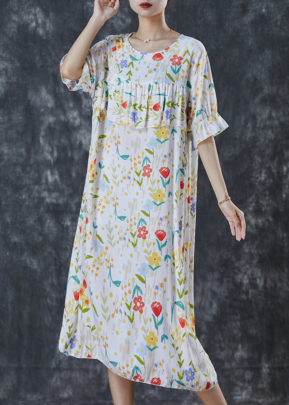 White Print Patchwork Cotton Dress Summer