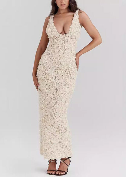 White V Neck Side Open Ankle Dress Sleeveless