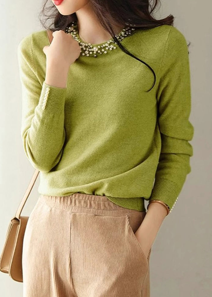 Yellow Nail Bead Knit Shirt Spring