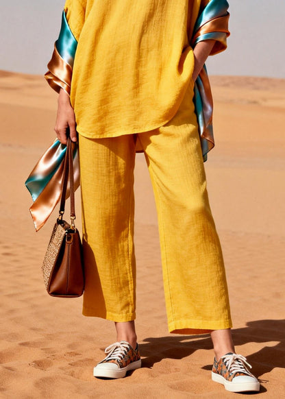 Yellow Oversized Patchwork Shawl Cotton Two Piece Set Clothing Spring