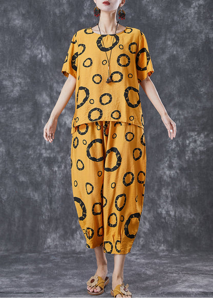 Yellow Oversized Print Cotton Two Pieces Set Summer