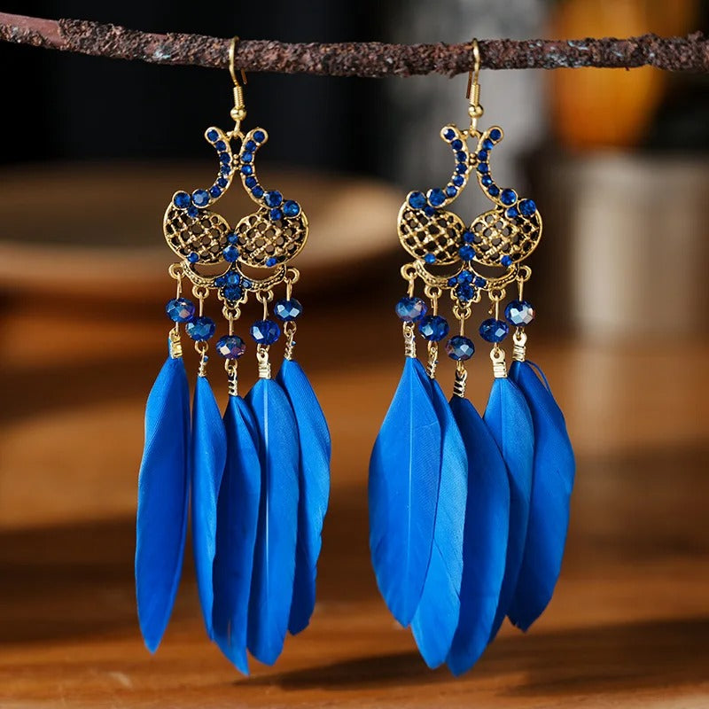 Bohemian Blue Feather Earrings