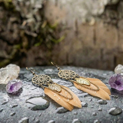Bohemian Dream Catcher Feather Long Earrings