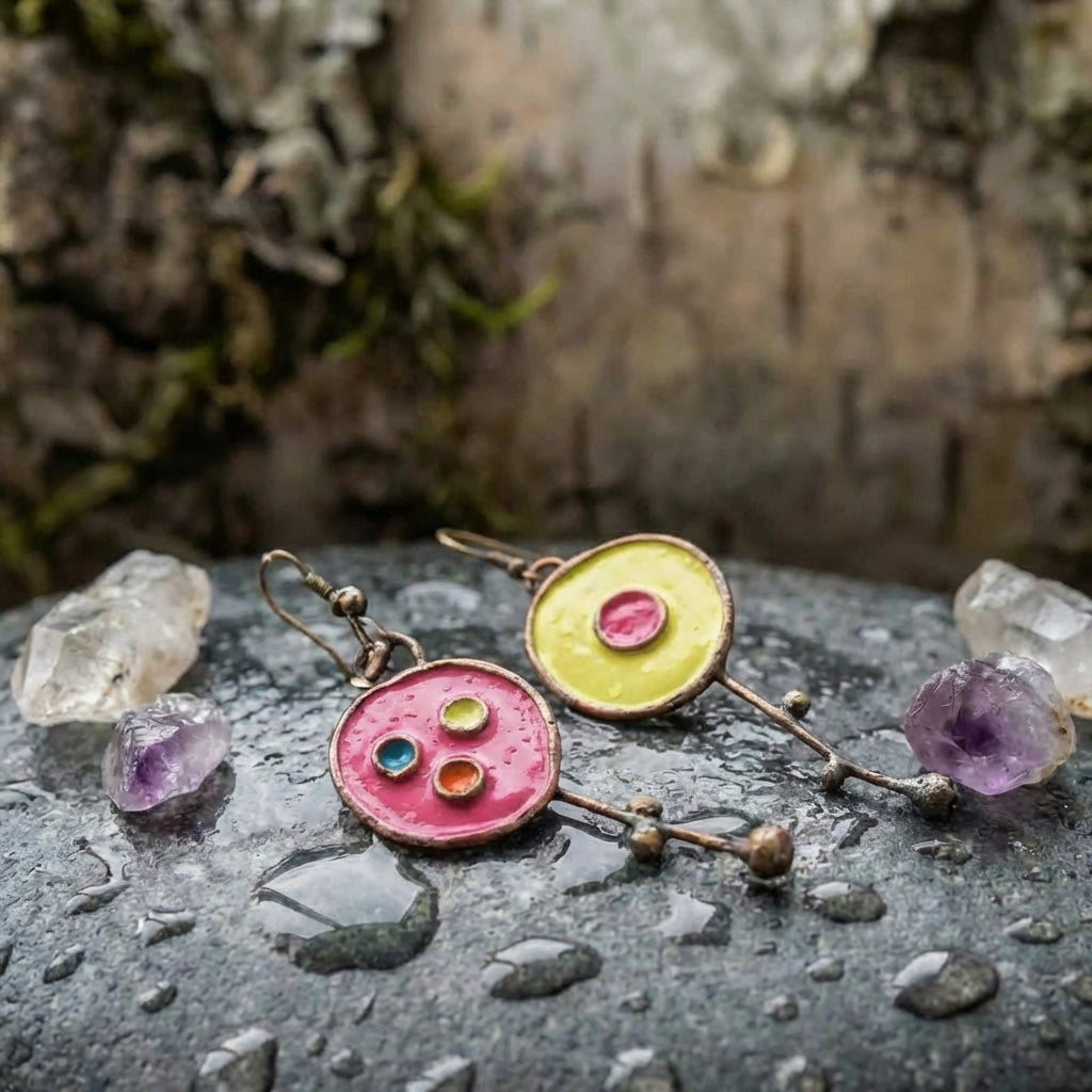 Bohemian Enamel Circle Earrings