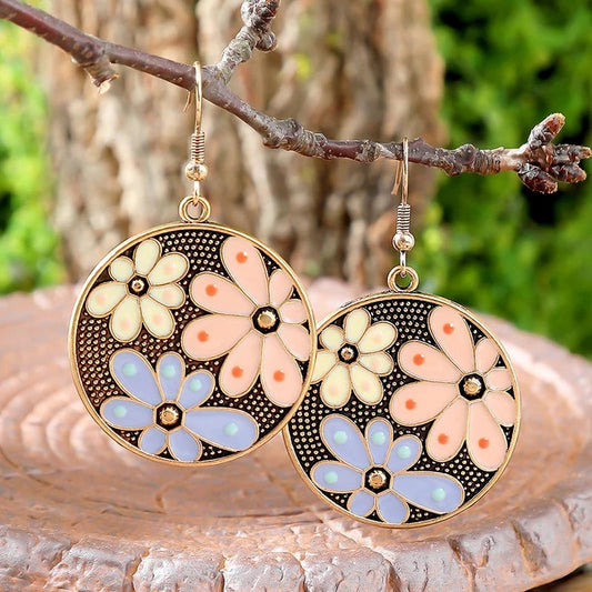 Bohemian Enamel Flower Earrings