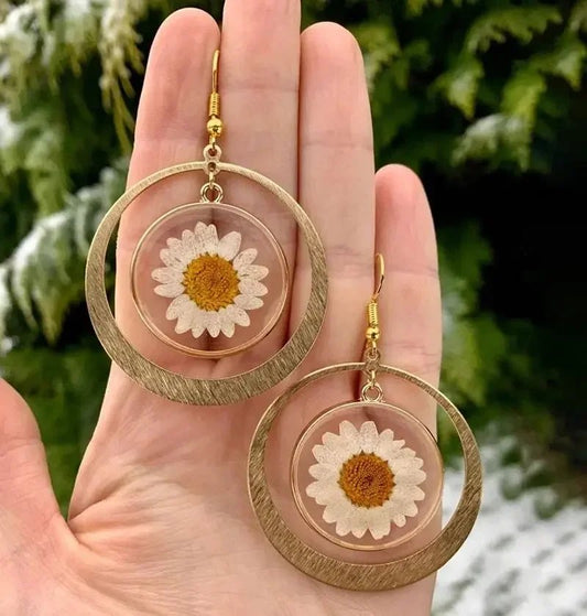Bohemian Pressed Daisy Earrings