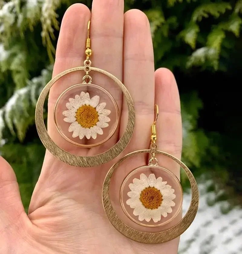 Bohemian Pressed Daisy Earrings