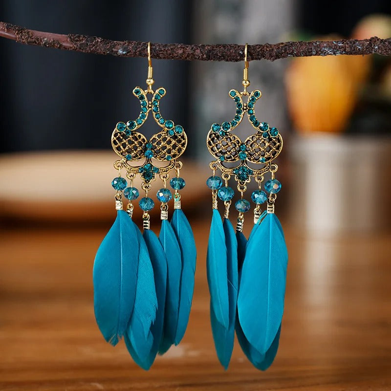 Bohemian Turquoise Feather Earrings