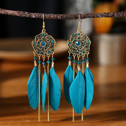 Bohemian Turquoise Feather Earrings
