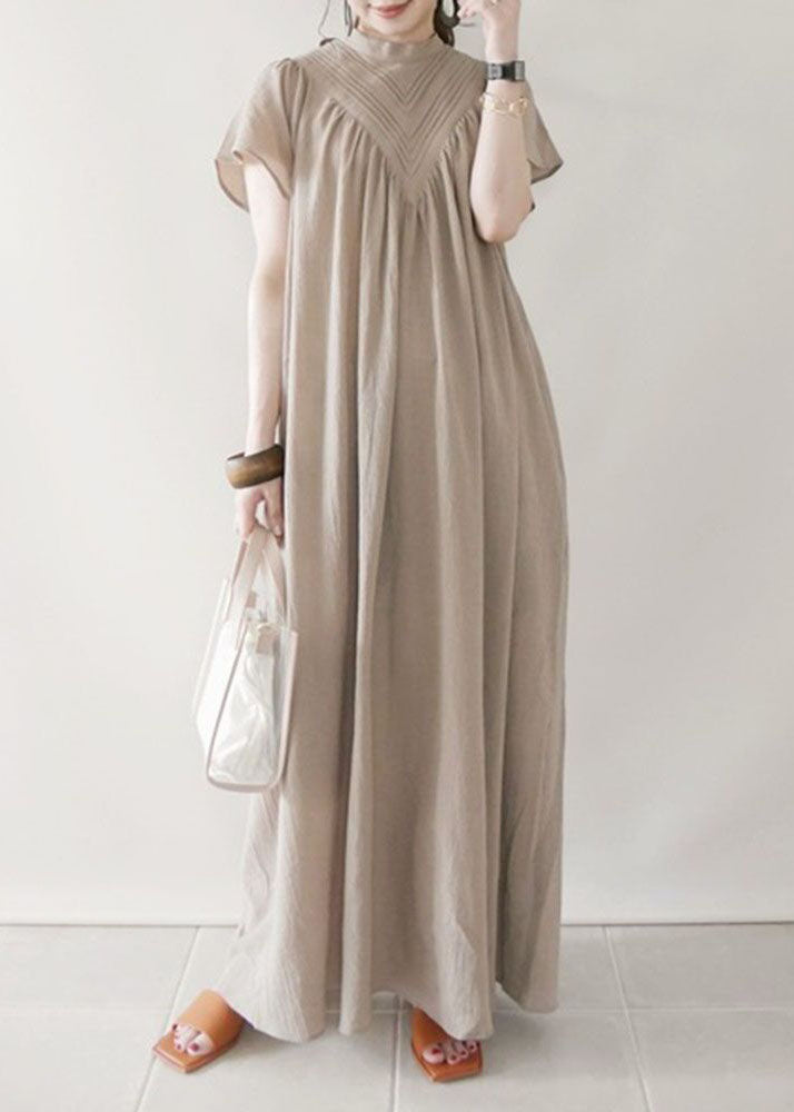 Beige V Neck Oversized Cotton Long Dress Summer