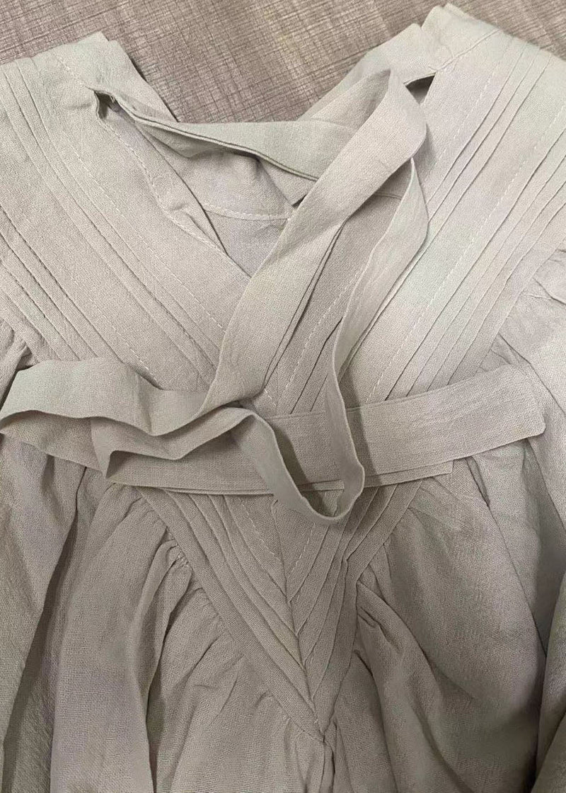 Beige V Neck Oversized Cotton Long Dress Summer