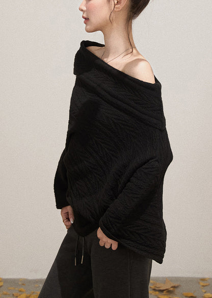 Black Cold Shoulder Knit Short Sweater Fall