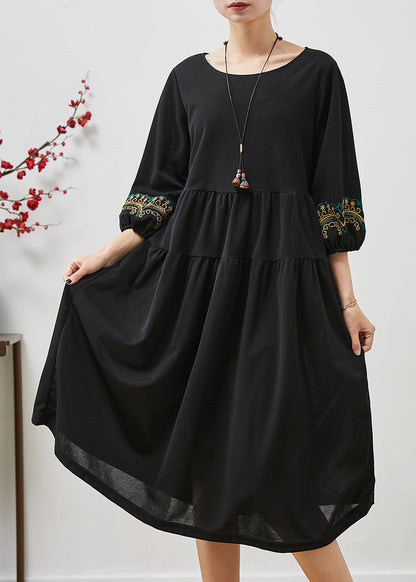 Black Embroidered Oversized Robe Dresses Bracelet Sleeve