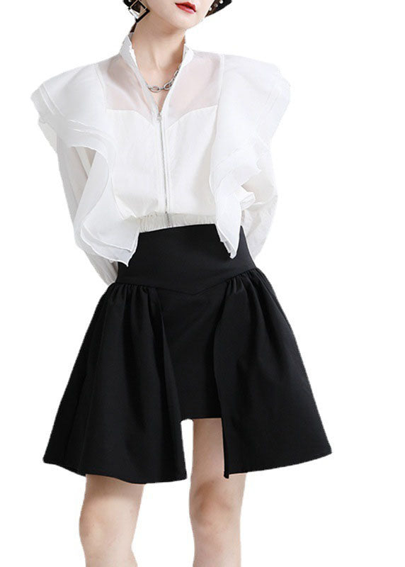 Black High Waist Patchwork Asymmetrical Design Fall Skirt