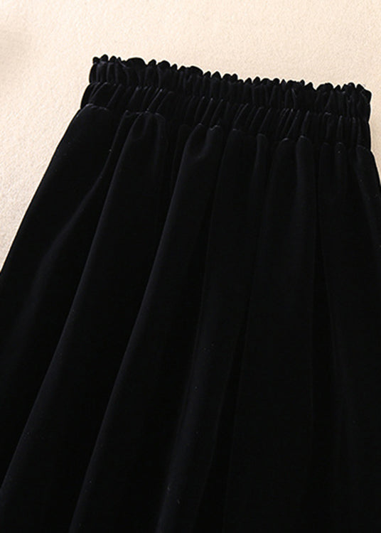 Black Patchwork Silk Velour Skirt Spring