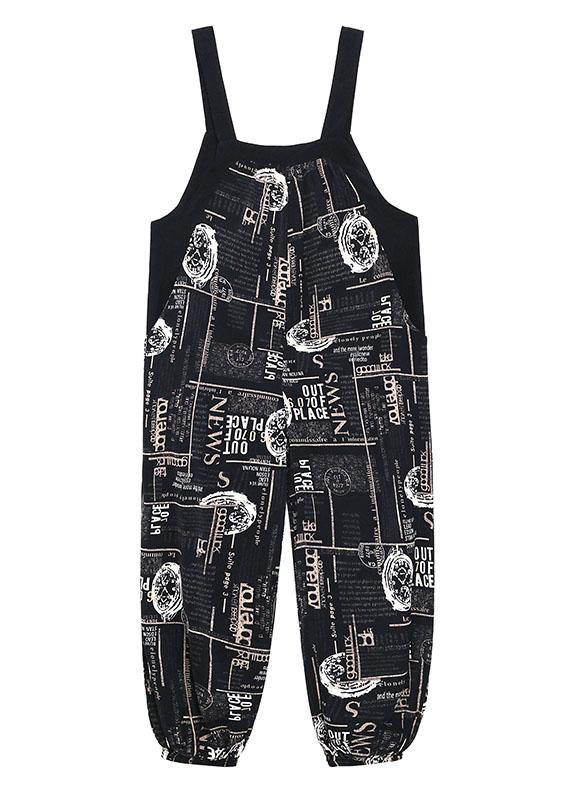 Black Print Pockets Carpenter Pants Pants