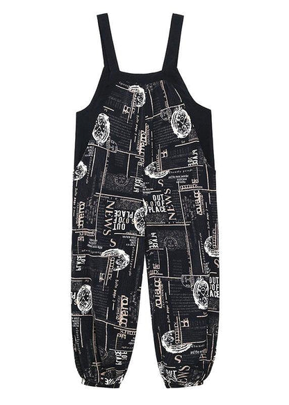 Black Print Pockets Carpenter Pants Pants