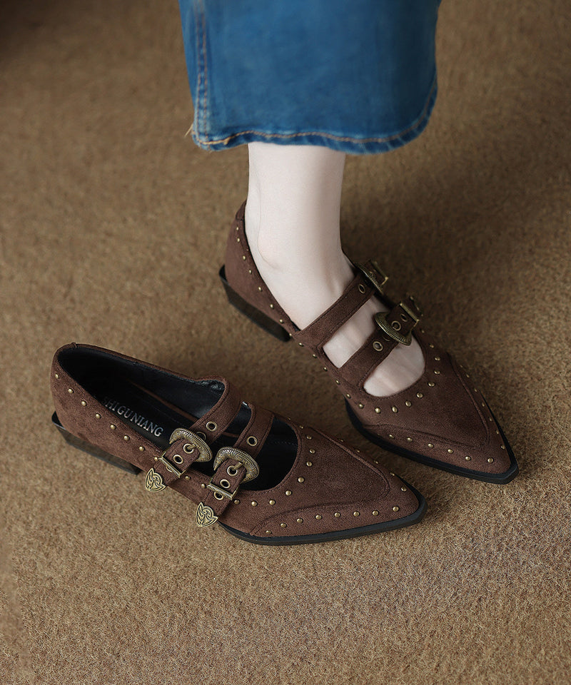 Black Rivet Flat Feet Shoes Buckle Strap Flat Shoes for