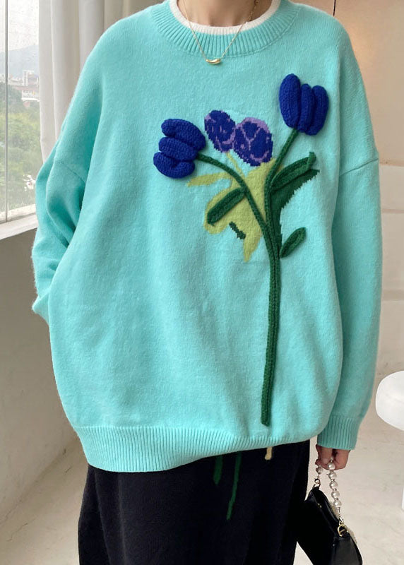 Blue Loose Knit Sweaters Winter