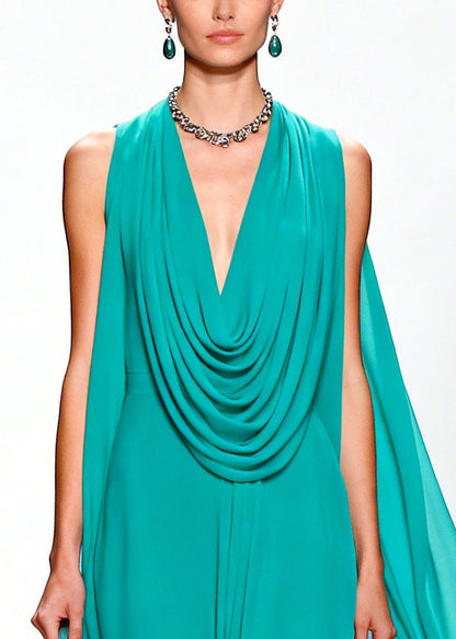 Blue Turtle Neck Ruffled Chiffon Vacation Dresses Summer