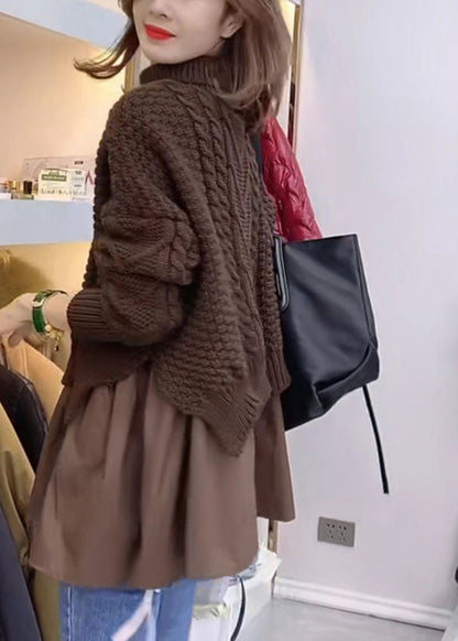 Brown Patchwork Knit Winter Sweaters