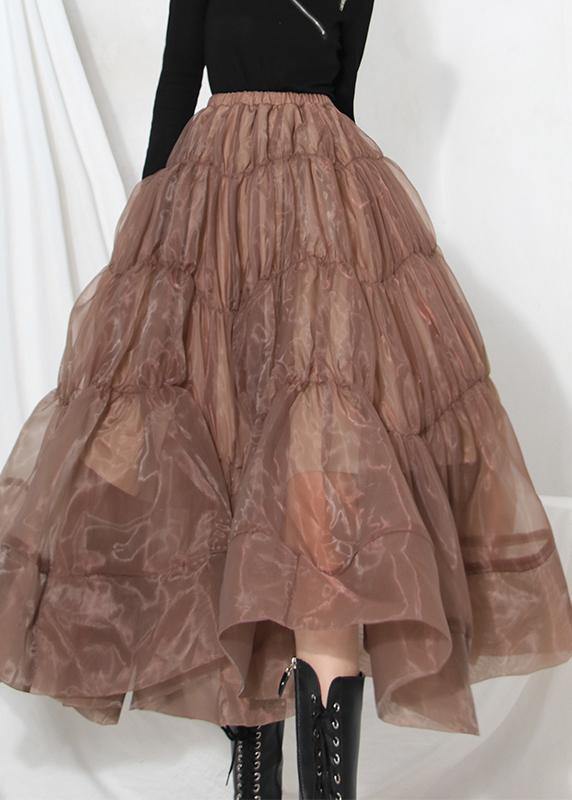 Chocolate Chiffon Cinched Skirts Summer