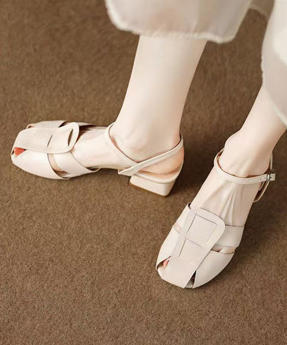 Chunky Sandals Beige Hollow Out Faux Leather