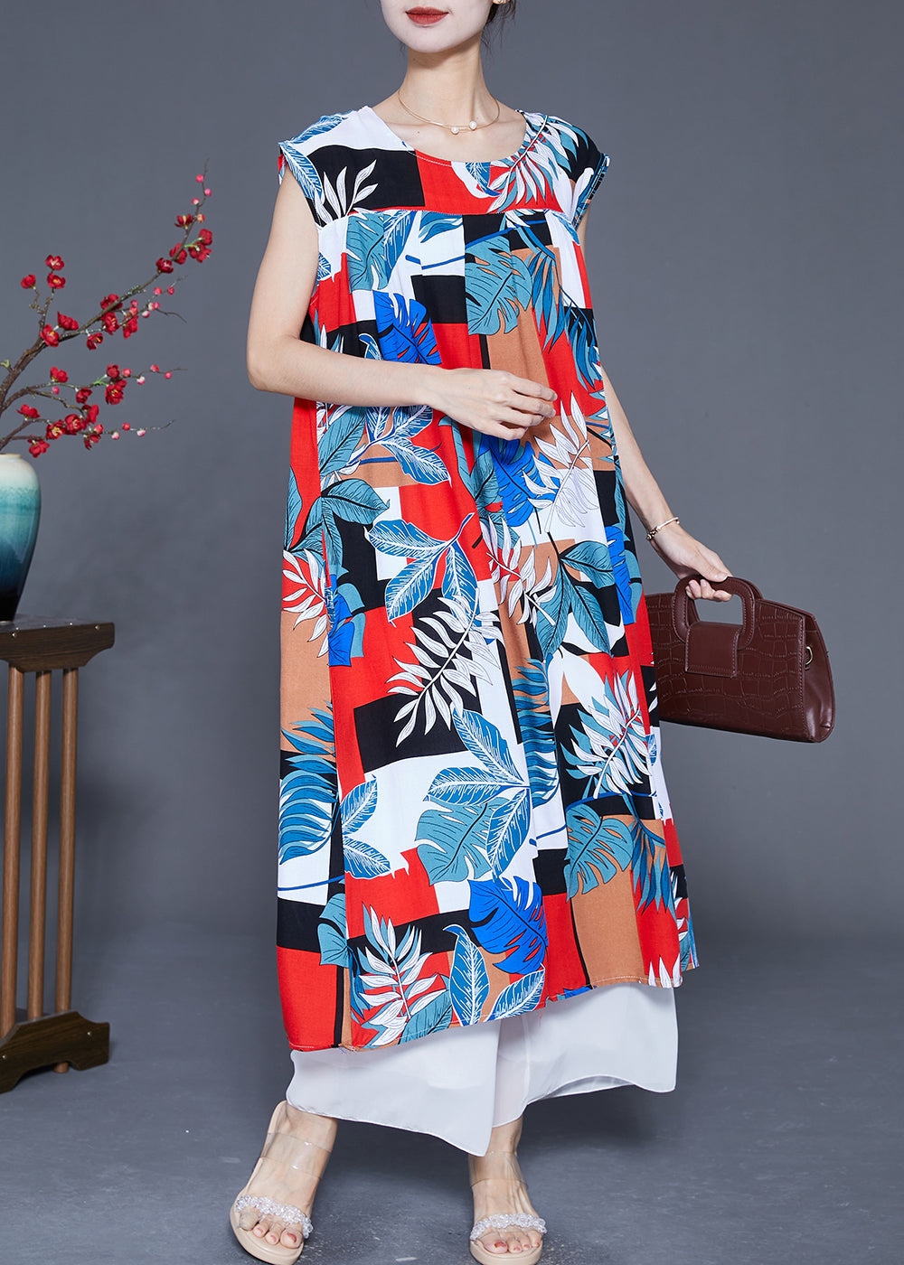 Colorblock Oversized Print Cotton Robe Dresses Summer