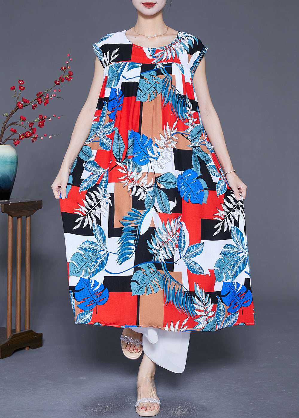 Colorblock Oversized Print Cotton Robe Dresses Summer