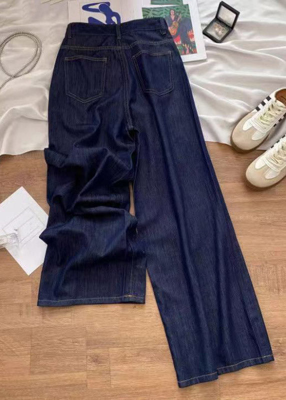 Denim Blue High Waist Patchwork Love Hole Wide Leg Jeans