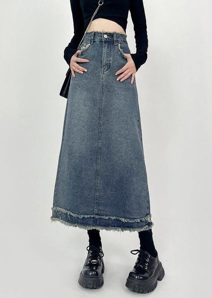 Denim Blue Patchwork High Waist Maxi Skirts Summer