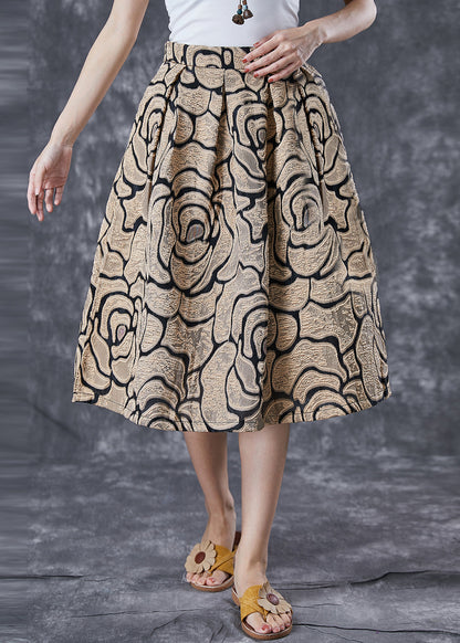 Golden High Waist Jacquard a Line Skirts Summer