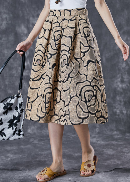 Golden High Waist Jacquard a Line Skirts Summer
