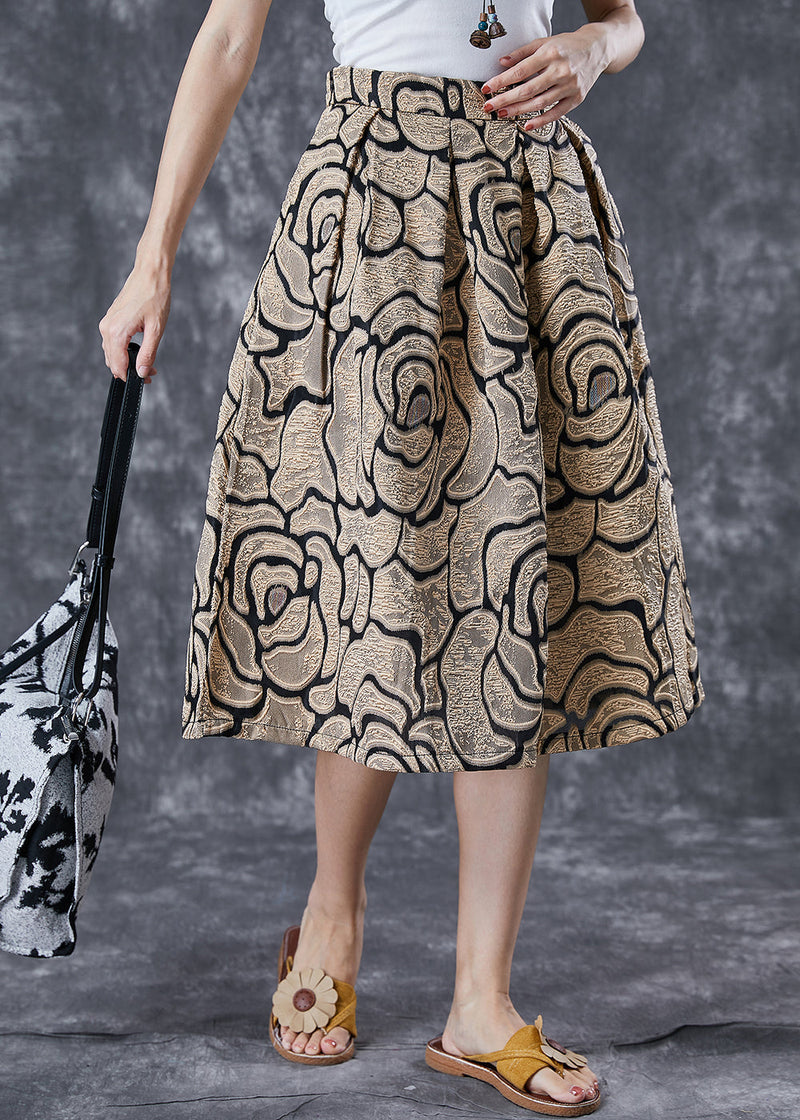 Golden High Waist Jacquard a Line Skirts Summer