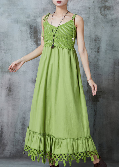 Green Silm Fit Patchwork Cotton Spaghetti Strap Dress Summer