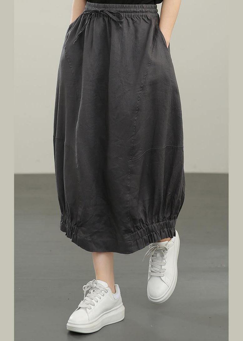 Grey Elastic Waist Skirt Summer Linen