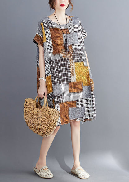 Khaki Oversized Print Cotton Dresses Summer