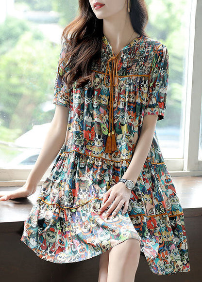 Lace Up Animal Print Chiffon Vacation Dress Summer