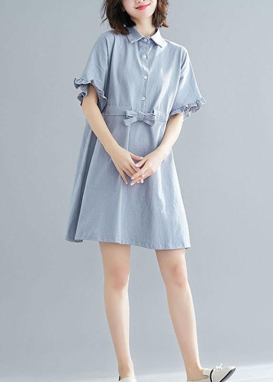 Light Blue Peter Pan Collar Ruffled Mini Summer Cotton Dress