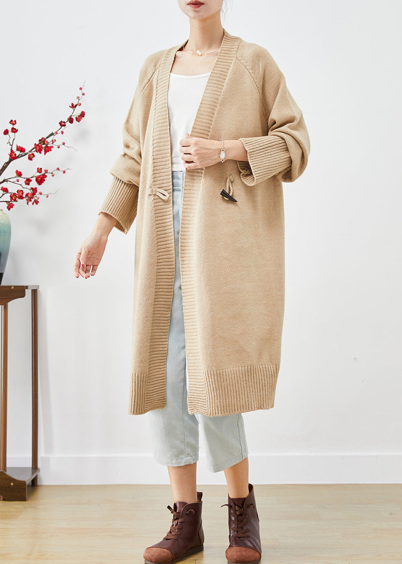 Light Camel Oversized Horn Button Knit Loose Coat Fall