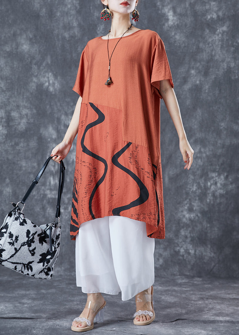 Orange Oversized Patchwork Cotton Dress Summer