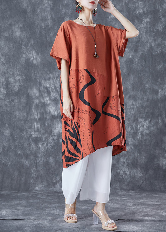 Orange Oversized Patchwork Cotton Dress Summer