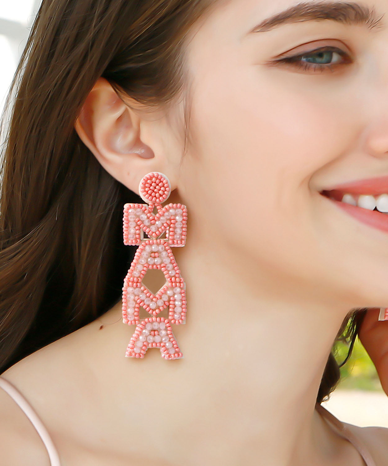 Pink Hand Knitting Rice Ball Graphic Drop Earrings