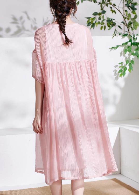 Pink O-neck Patchwork Summer Cotton Maxi Dresses Half Sleeve
